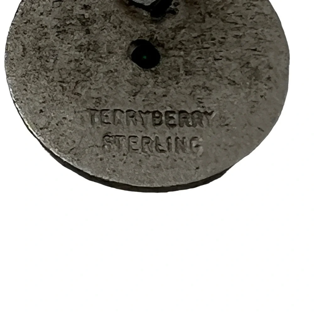 Vintage Terryberry‎ Sterling Tie Tack Green Center Stone Wheel Recognition Pin